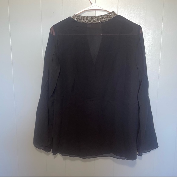 Tory Burch Black Chiffon Silk Beaded Blouse Size 4 - Picture 7 of 7